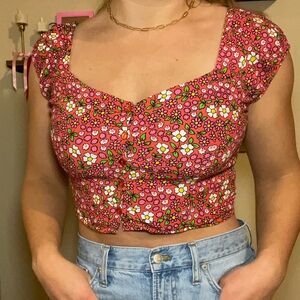 Rolla's Pink and White Cropped Floral Tank Top